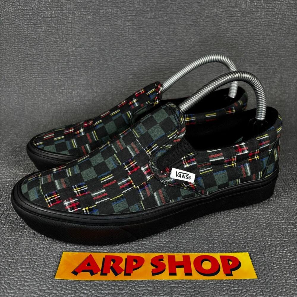 Vans Comfy Cush Checkerd Women`S Size 8 Black Green Walking Shoes 721356